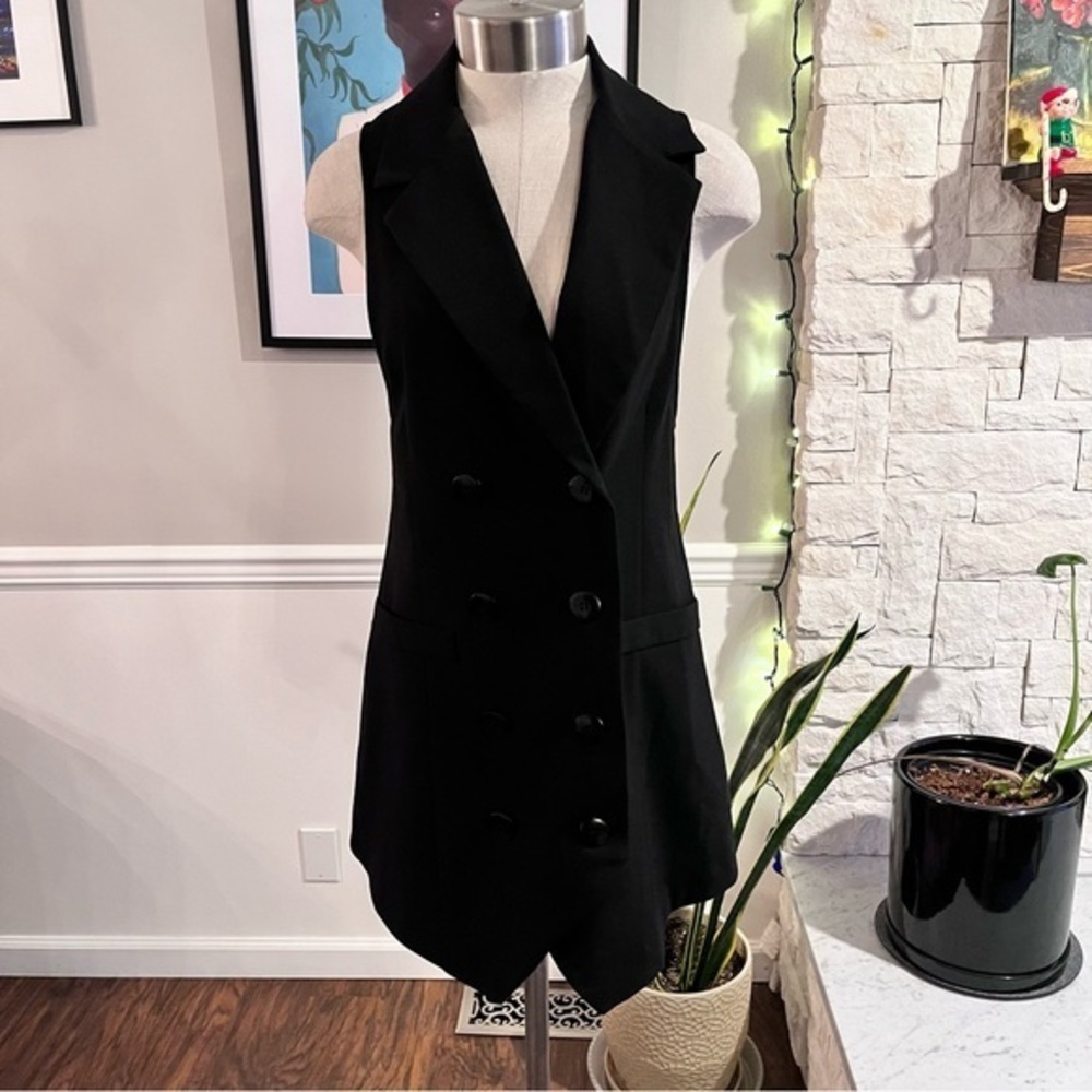 Vintage 90s Black Vest 3B Made in USA Double Breasted Minimalist Corpcore Sz Med